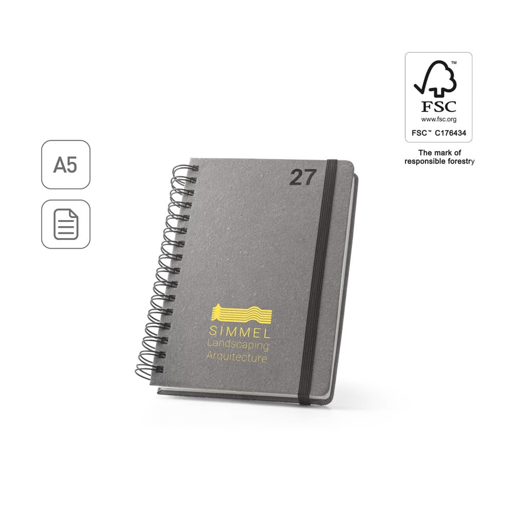SIMMEL A5. Agenda A5, com argolas, em pele (58% reciclada)