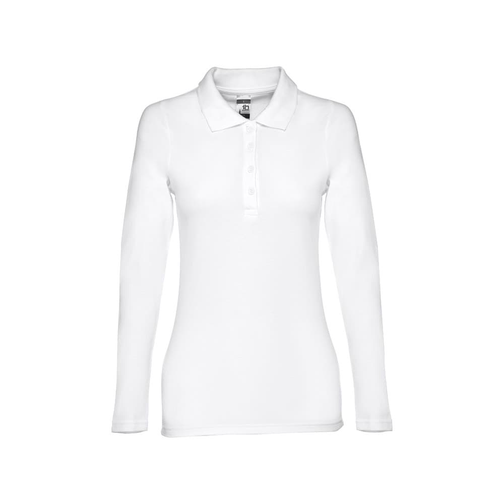 THC BERN WOMEN WH. Polo de manga comprida para senhora em algodão cardado — Branco