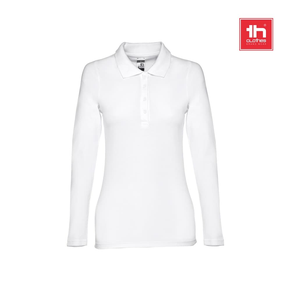 THC BERN WOMEN WH. Polo de manga comprida para senhora em algodão cardado