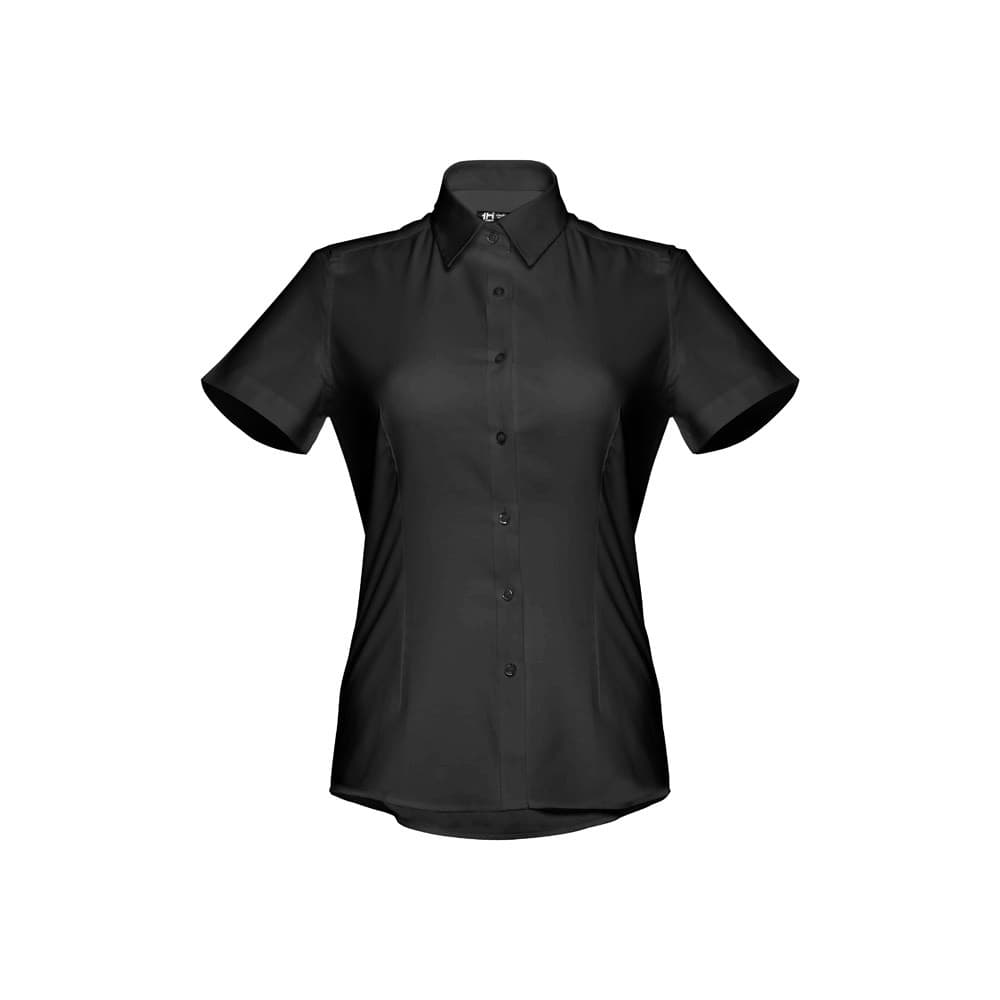 THC LONDON WOMEN. Camisa oxford de manga curta para senhora — Preto