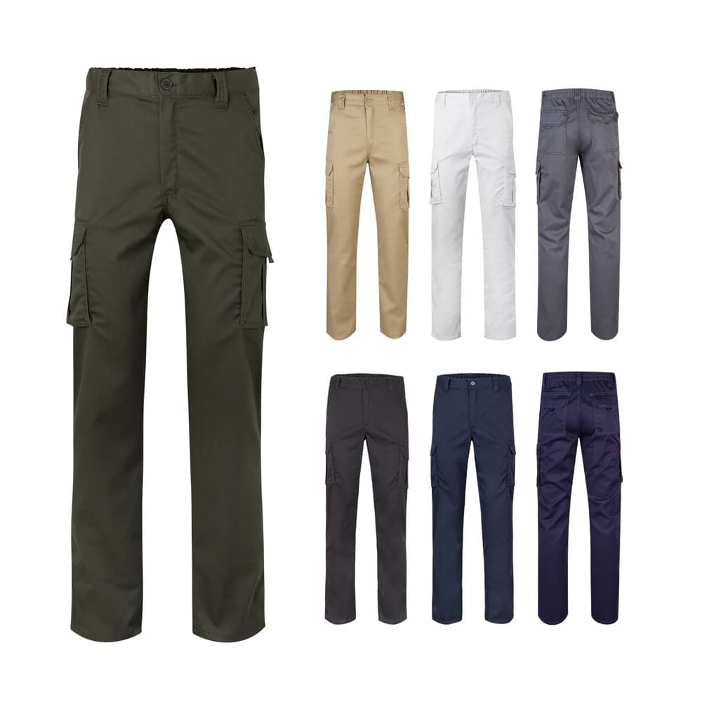 VL PAN. Calças stretch multibolsos (290g/m²), em algodão (46%), EME (38%) e poliéster (16%)