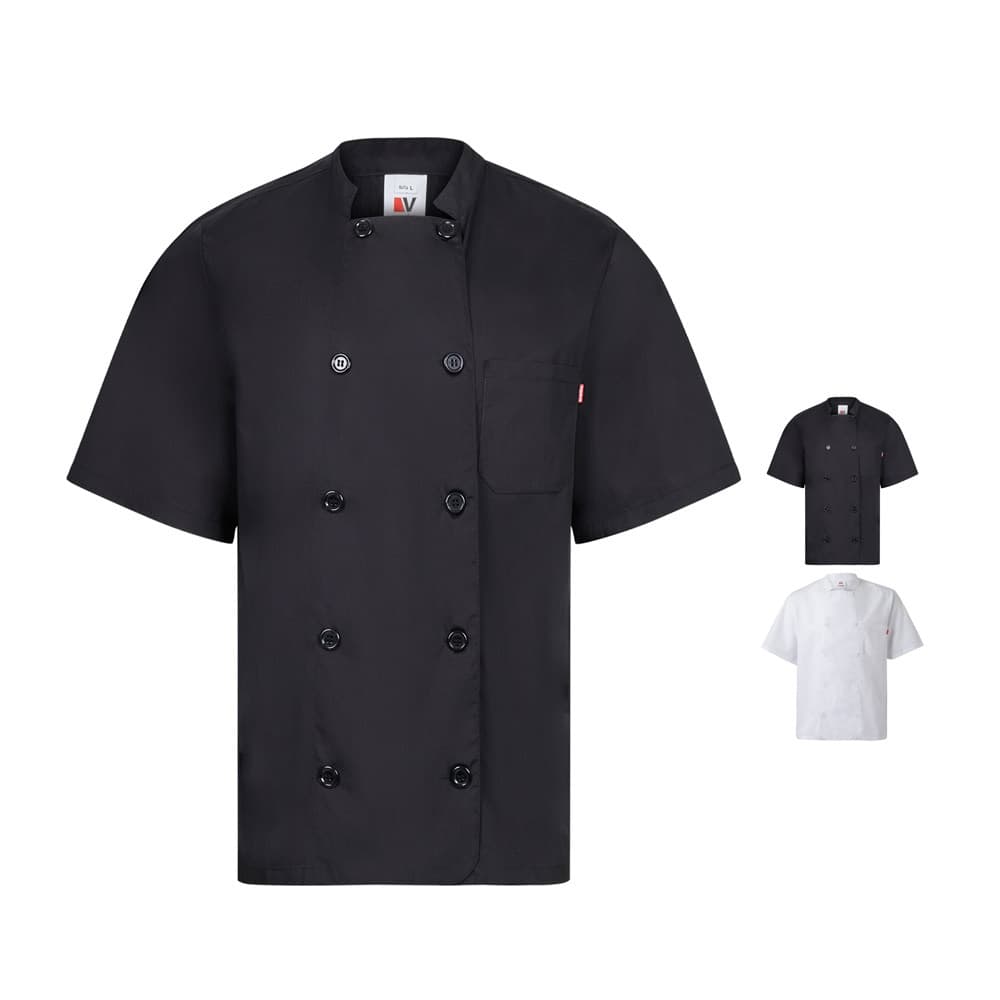 VL DURGA. Jaleca de cozinha de popelina (110g/m²) de manga curta, em algodão (35%) e poliéster (65%)