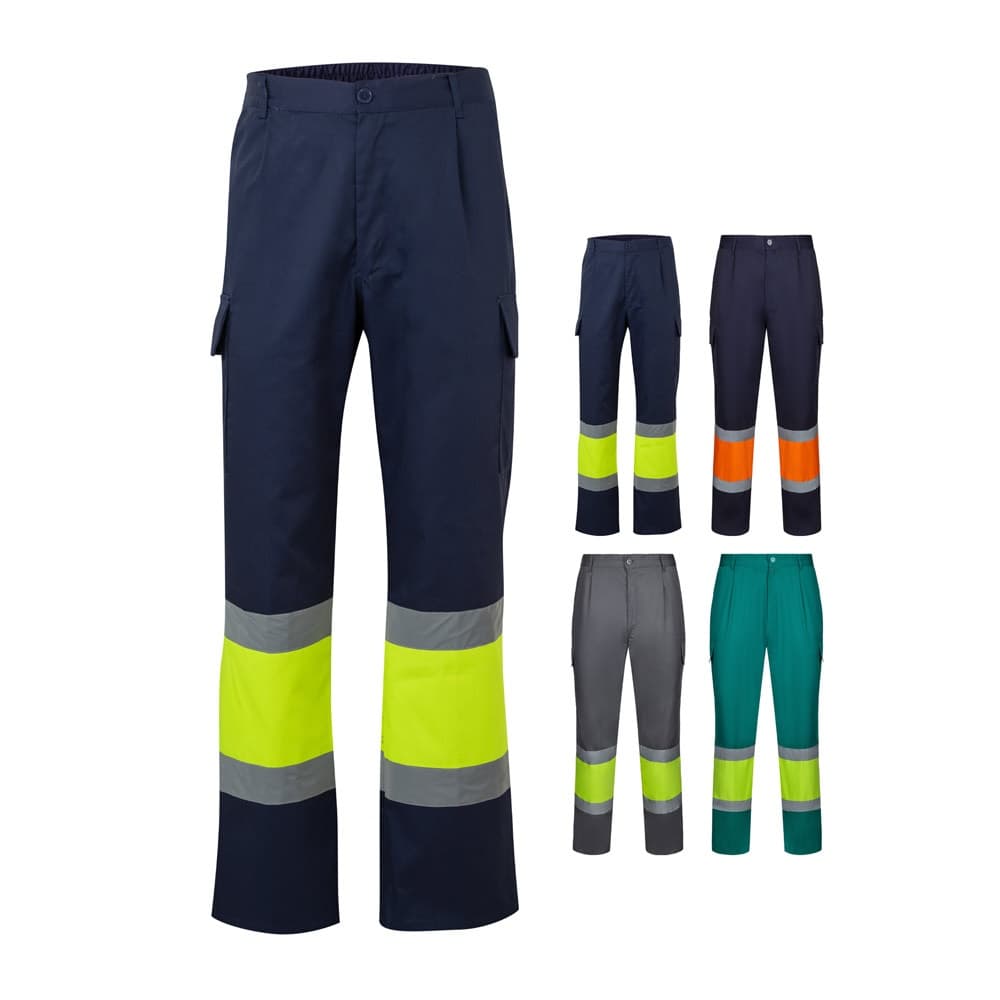 VL ARTEMIS. Calças bicolor, em sarja (190g/m²), em algodão (20%) e poliéster (80%)