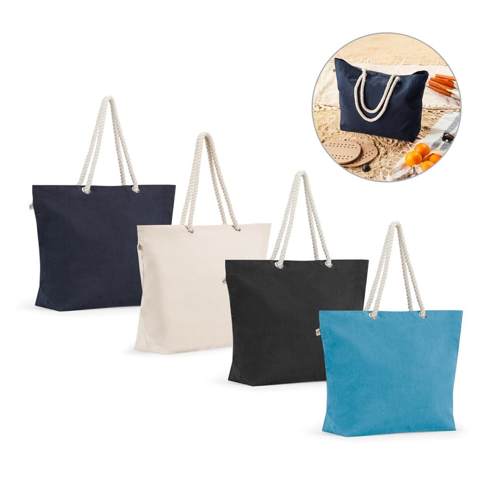 ATHENS. Saco de praia em algodão reciclado (70%) e poliester reciclado (30%) (220 g/m²)