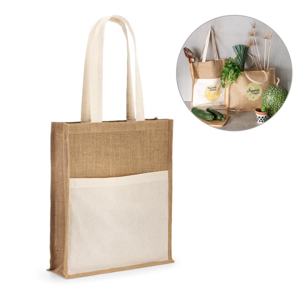 BRAGA. Saco em juta (240 g/m²) e bolso em 100% algodão (140 g/m²)