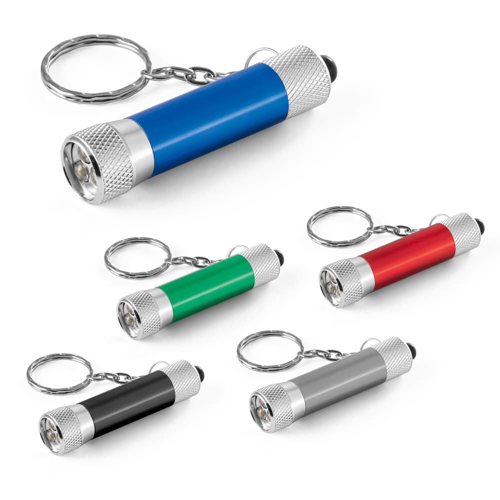 LERGAN. Porta-chaves em alumínio com lanterna de 3 luzes LEDs