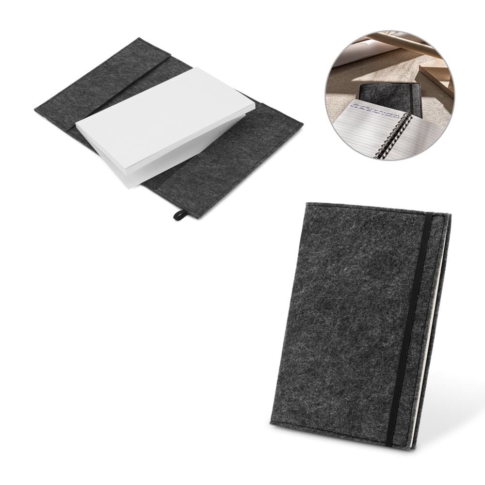 BALDWIN. Bloco de notas A5 com capa em feltro reciclado (100% rPET) e páginas pautadas em papel 100% reciclado
