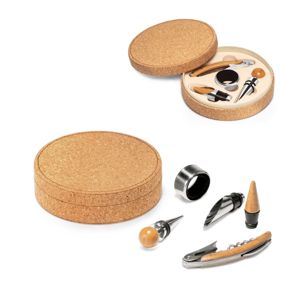 MORETO. Conjunto para vinho com 4 peças em bambu, aço inoxidável e ABS