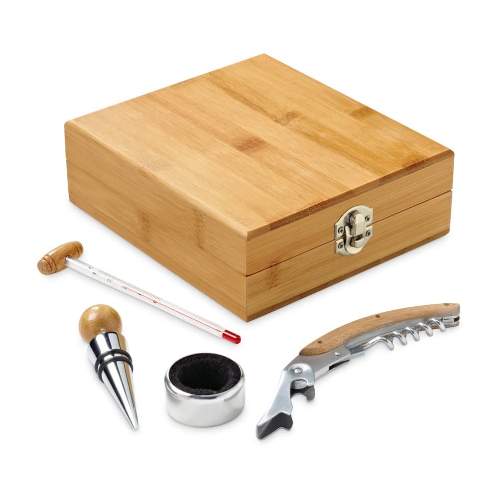 CABERNET. Conjunto para vinho em bambu, aço inoxidável, vidro e ABS
