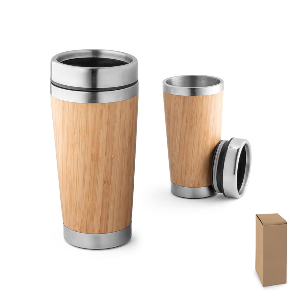 PIETRO. Copo de viagem em bambu e aço inoxidável 500 mL