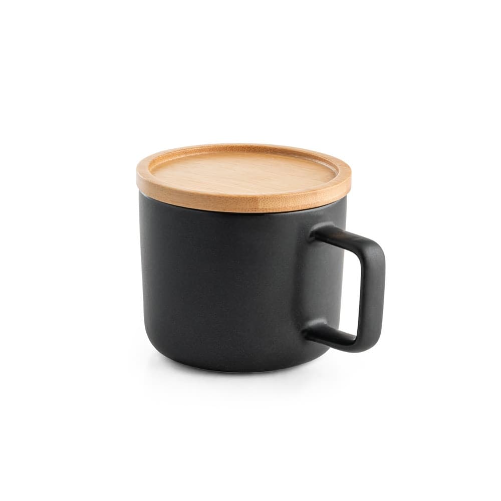 FANGIO. Caneca em cerâmica com base em bambu 220 mL — Preto