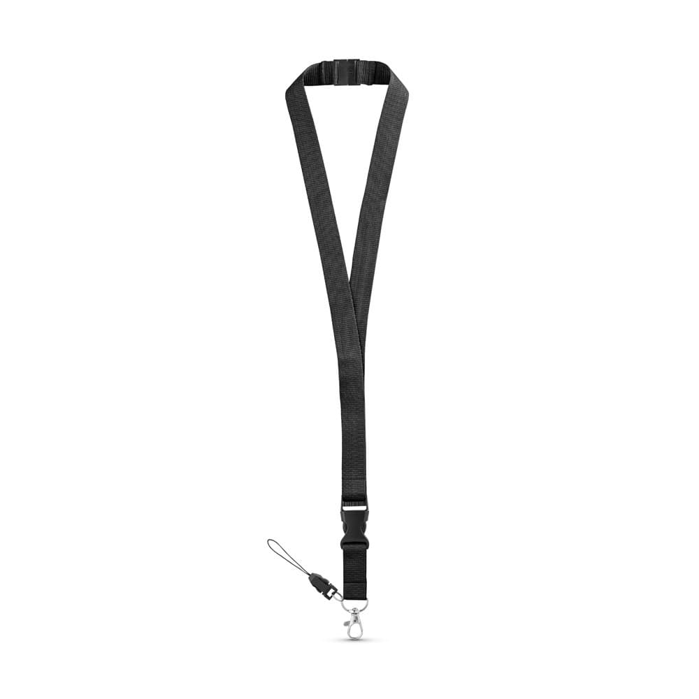 MURRAY. Lanyard em poliéster com mosquetão em metal — Preto