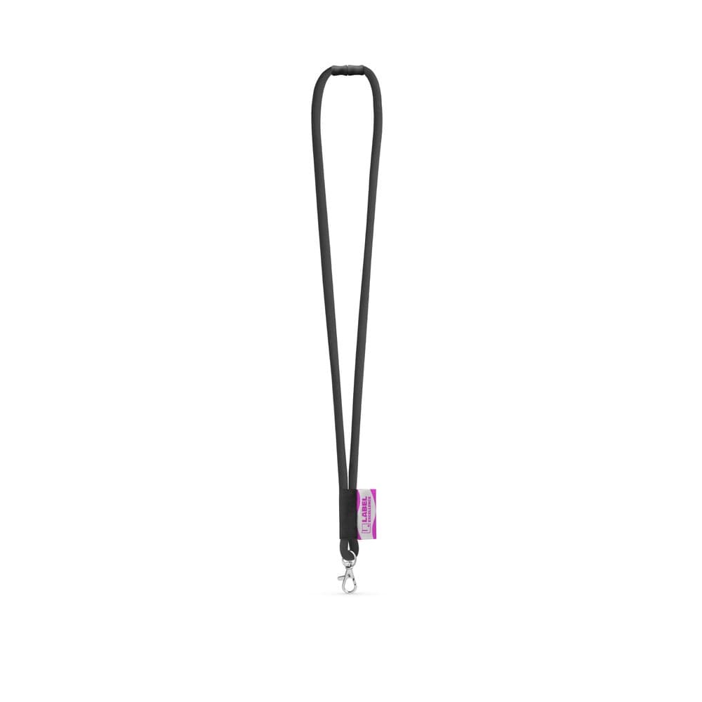 WISBECH. SET Lanyard TUBE Long (Ø 7 mm) com mosquetão de gatilho 9 mm e Fecho de segurança Ø 7 mm — Preto