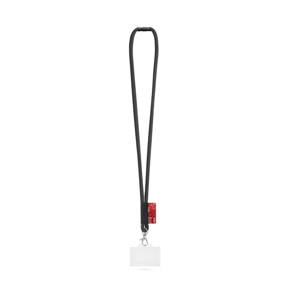 WATFORD. SET Lanyard TUBE Long (Ø 7 mm) com mosquetão de gatilho 9 mm, Fecho de segurança Ø 7 mm e Porta-crachá / cartões rígido 91 x 68 mm — Preto