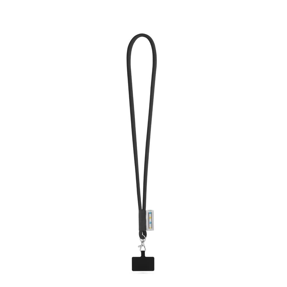 GOSPORT. SET Lanyard TUBE Long (Ø 7 mm) com mosquetão de gatilho 9 mm e suporte para telemóvel — Preto
