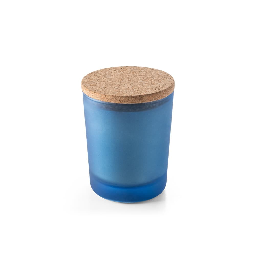 DUVAL. Vela aromática em copo de vidro com tampa em cortiça 180 g — Azul