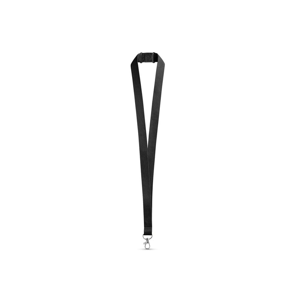LEEDS. Lanyard em poliéster com fecho de segurança — Preto