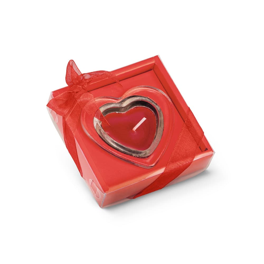SWEET. Vela e base de vidro em formato de coração — Vermelho