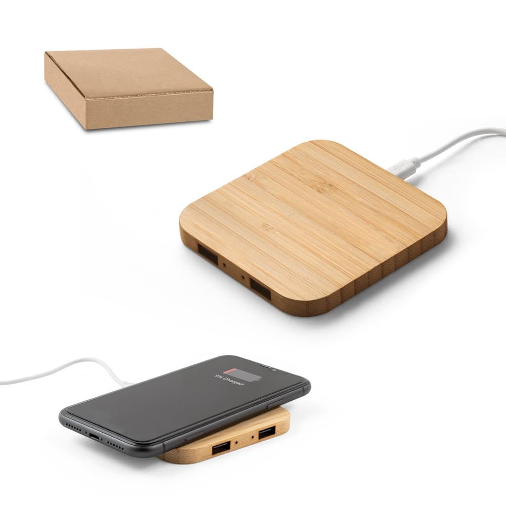 DALTON. Carregador wireless super rápido 15W em bambu