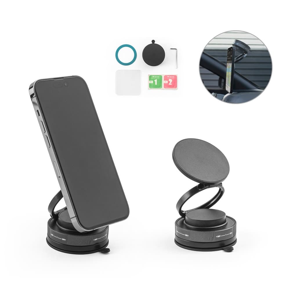 KEPLER. Suporte magnético para telemóvel com sistema de fixação em vácuo para superfícies lisas e não lisas (rotação 360º)