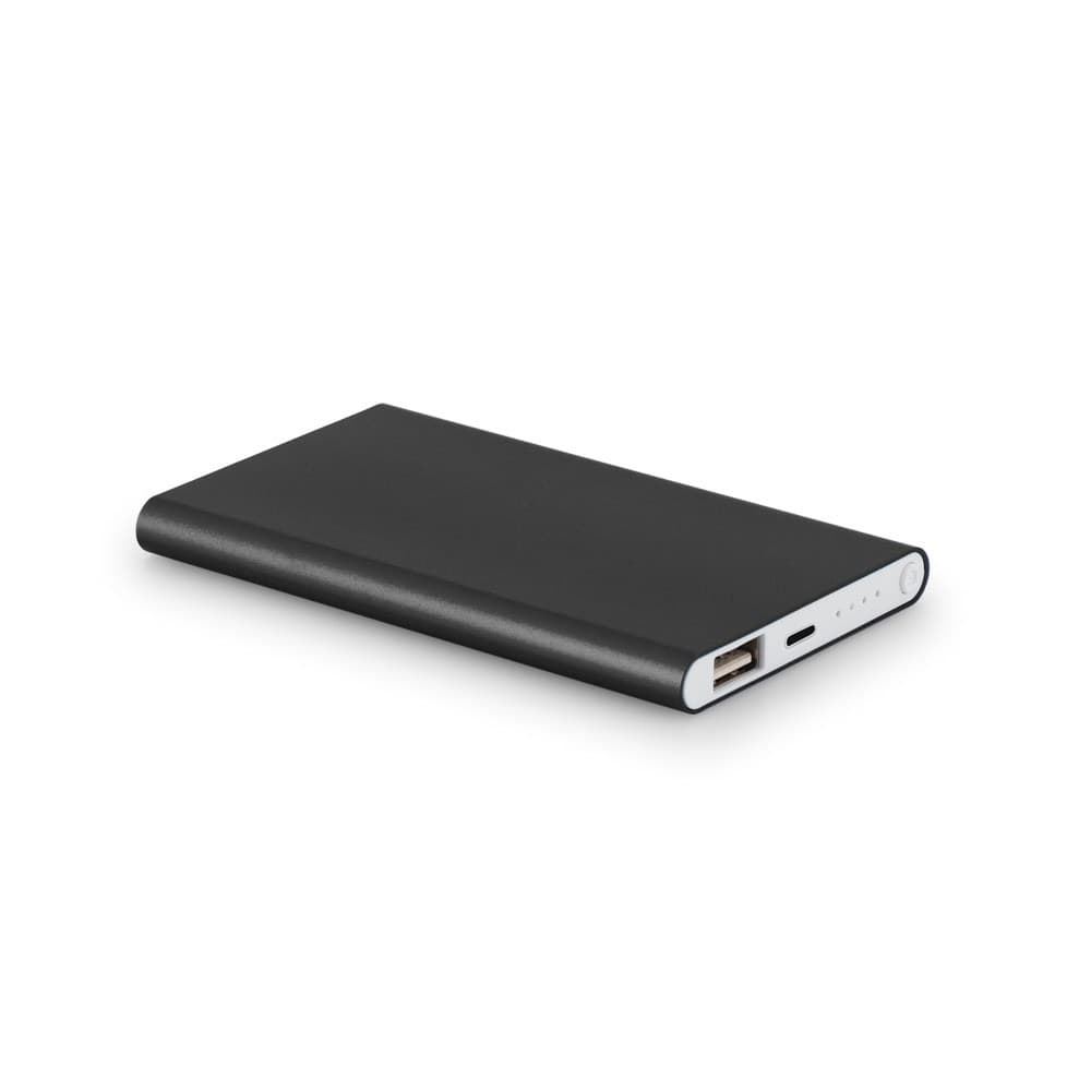 MARCET. Power bank slim 4'000 mAh em ABS reciclado (70%) e Alumínio reciclado (30%) — Preto