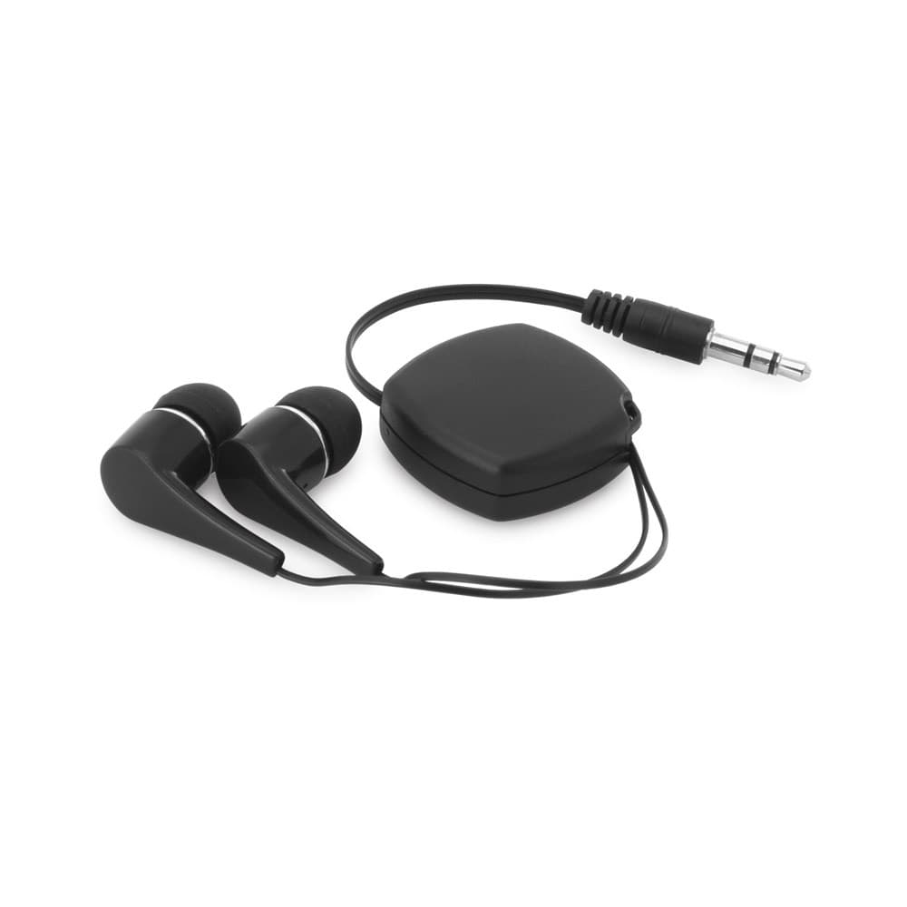 PINEL. Auriculares retráteis com cabo 0.75 m em ABS — Preto