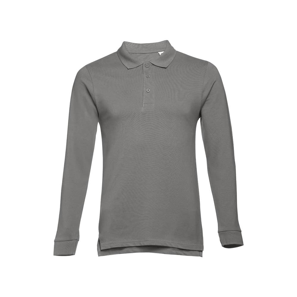 THC BERN II. Polo de manga comprida para homem em algodão cardado — Cinzento