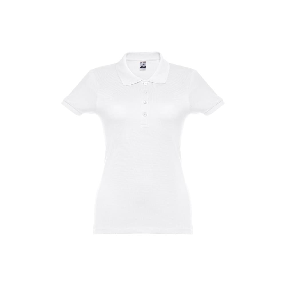THC EVE WH. Polo cintado para senhora de manga curta em algodão cardado — Branco