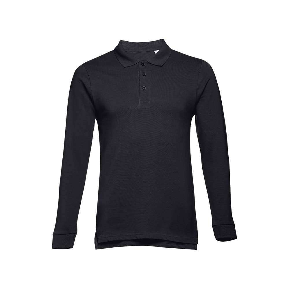 THC BERN. Polo de manga comprida para homem em algodão cardado — Preto