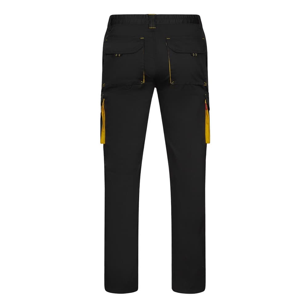 VL FIDES. Calças stretch bicolor multibolsos (240g/m²), em algodão (46%), EME (38%) e poliéster (16%) — Preto