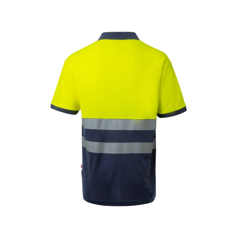 VL ACHELOUS. Polo bicolor piqué (150g/m²) de manga curta, em algodão (55%) e poliéster (45%) — Azul marinho