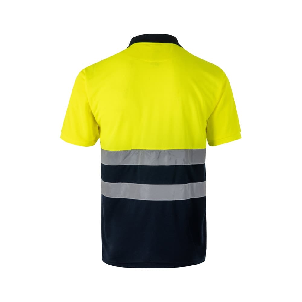 VL FORTUNA. Polo bird-eye (140g/m²) de manga curta, em poliéster (100%) — Azul marinho