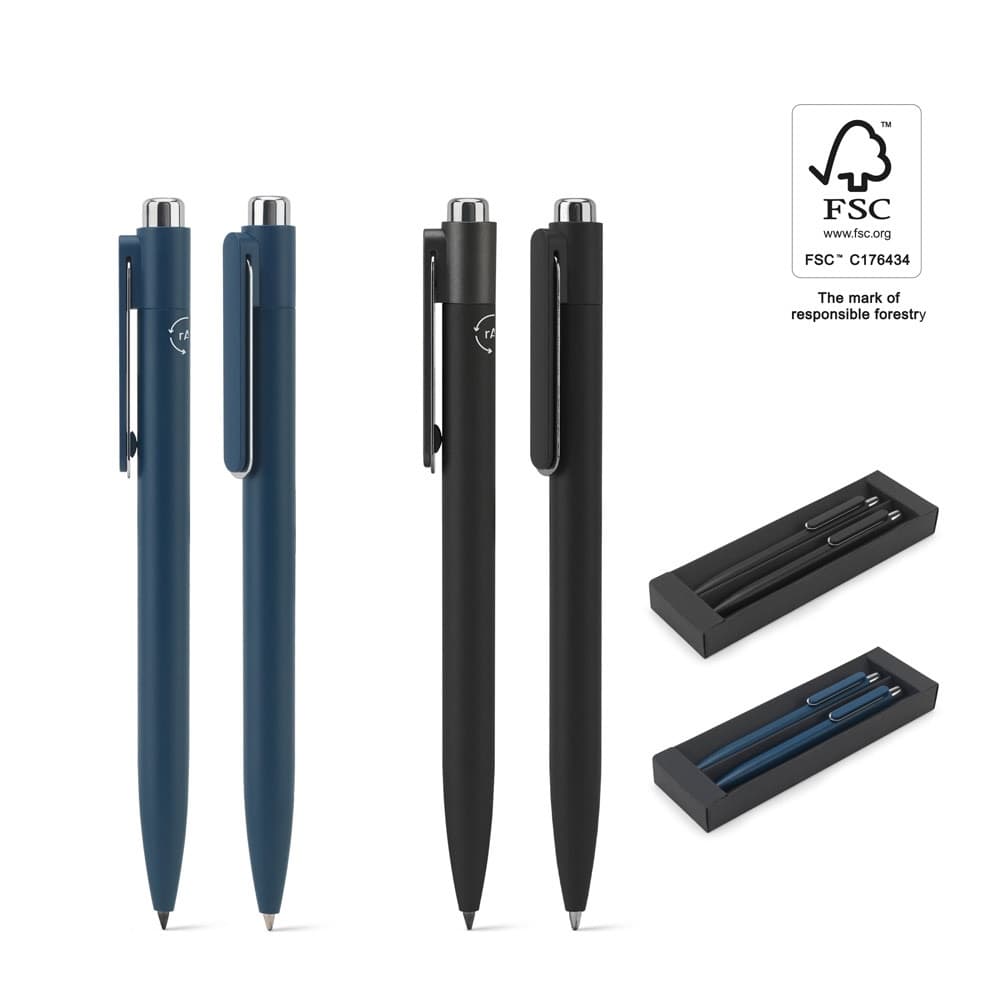 KYLIE SET. Conjunto composto por uma esferográfica e uma caneta sem tinta, ambas em alumínio (94% reciclado)
