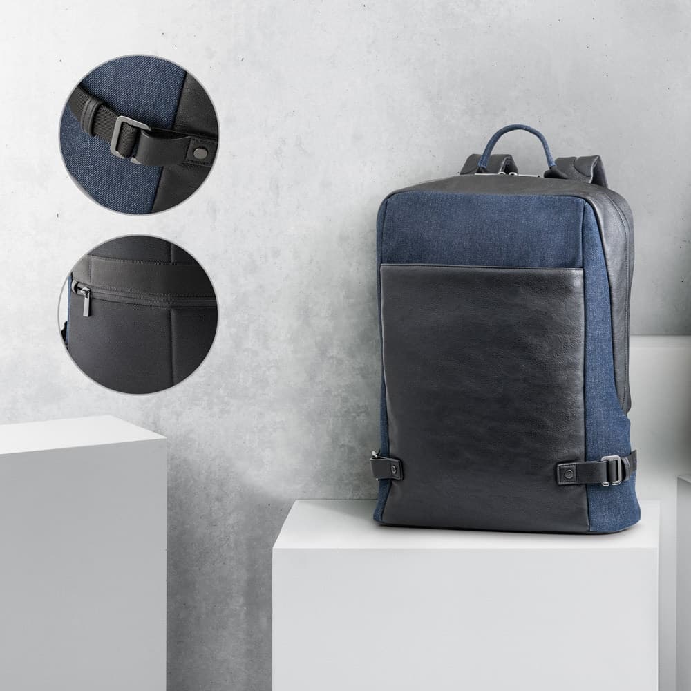 DIVERGENT BACKPACK I. Mochila para portátil até 15'6'' em ganga e PU