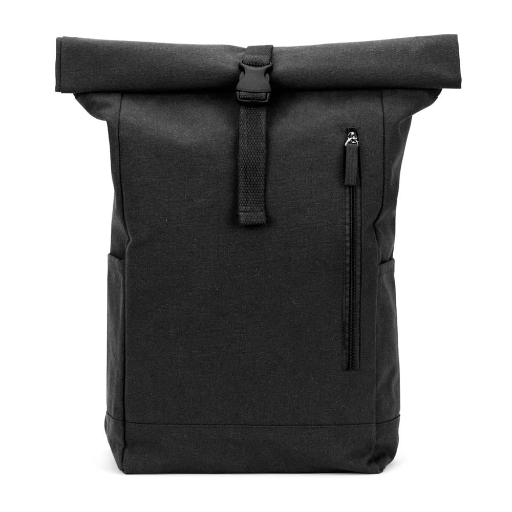 SAINT. Mochila "roll top" em algodão reciclado e poliéster reciclado (380 g/m²) — Preto