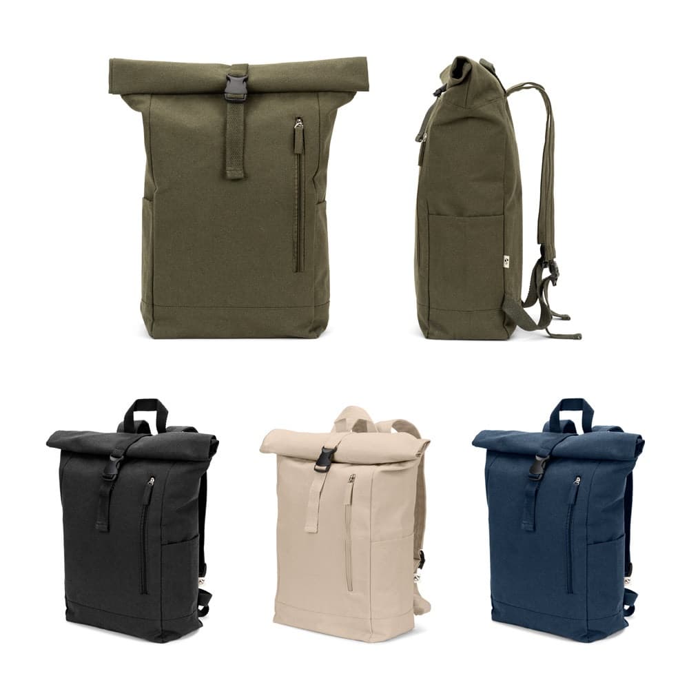 SAINT. Mochila "roll top" em algodão reciclado e poliéster reciclado (380 g/m²)
