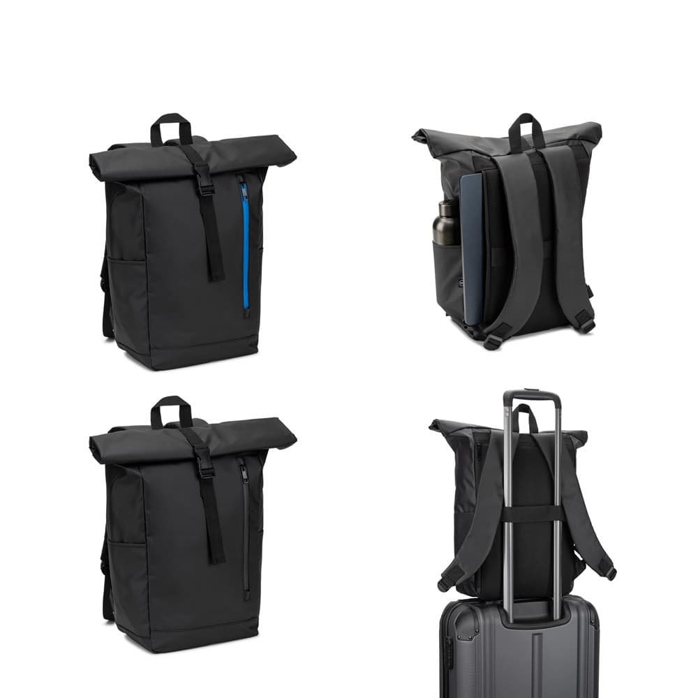 OSASCO BPACK. Mochila "Roll top" com design em sistema de fecho que permite enrolar a parte superior até ajustar ao volume da mochila em poliéster reciclado 600D