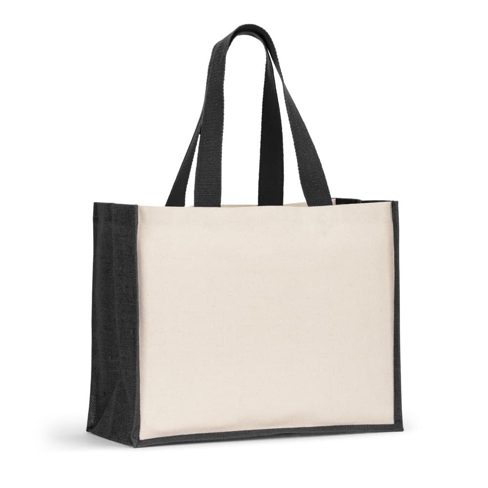 HELSINQUE COLOUR. Saco em canvas (320 g/m²), com fundo e laterais em juta laminada (350 g/m²) coloridos — Preto