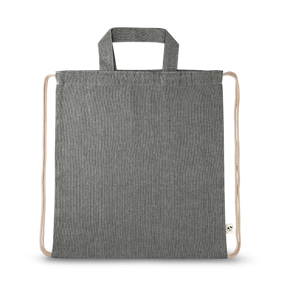 RISSANI. Saco tipo mochila com algodão reciclado (70%) e poliéster (30% rPET) (140 g/m²) — Preto