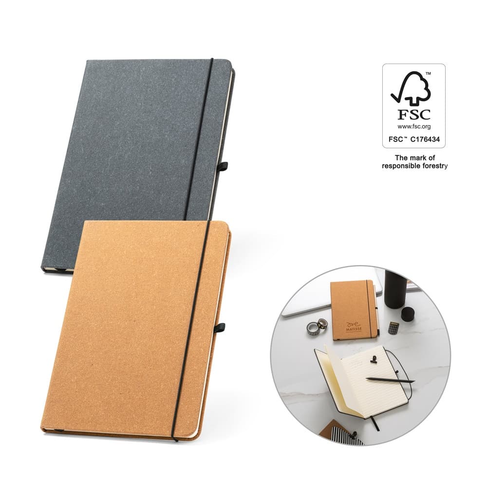 MATISSE. Bloco de notas A5 com capa rígida em pele (70% reciclada) com folhas pautadas