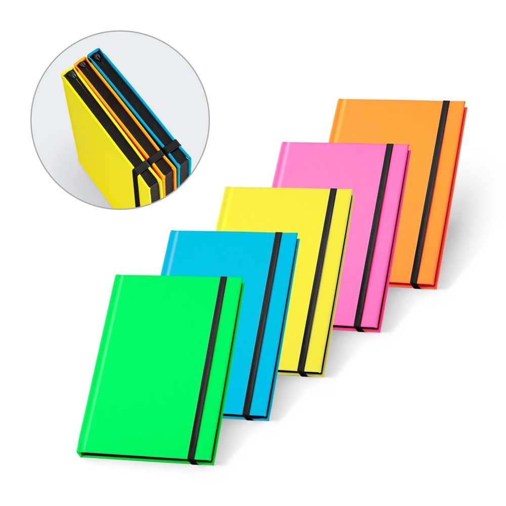 WATTERS. Bloco de notas A5 em PU fluorescente com folhas pautadas