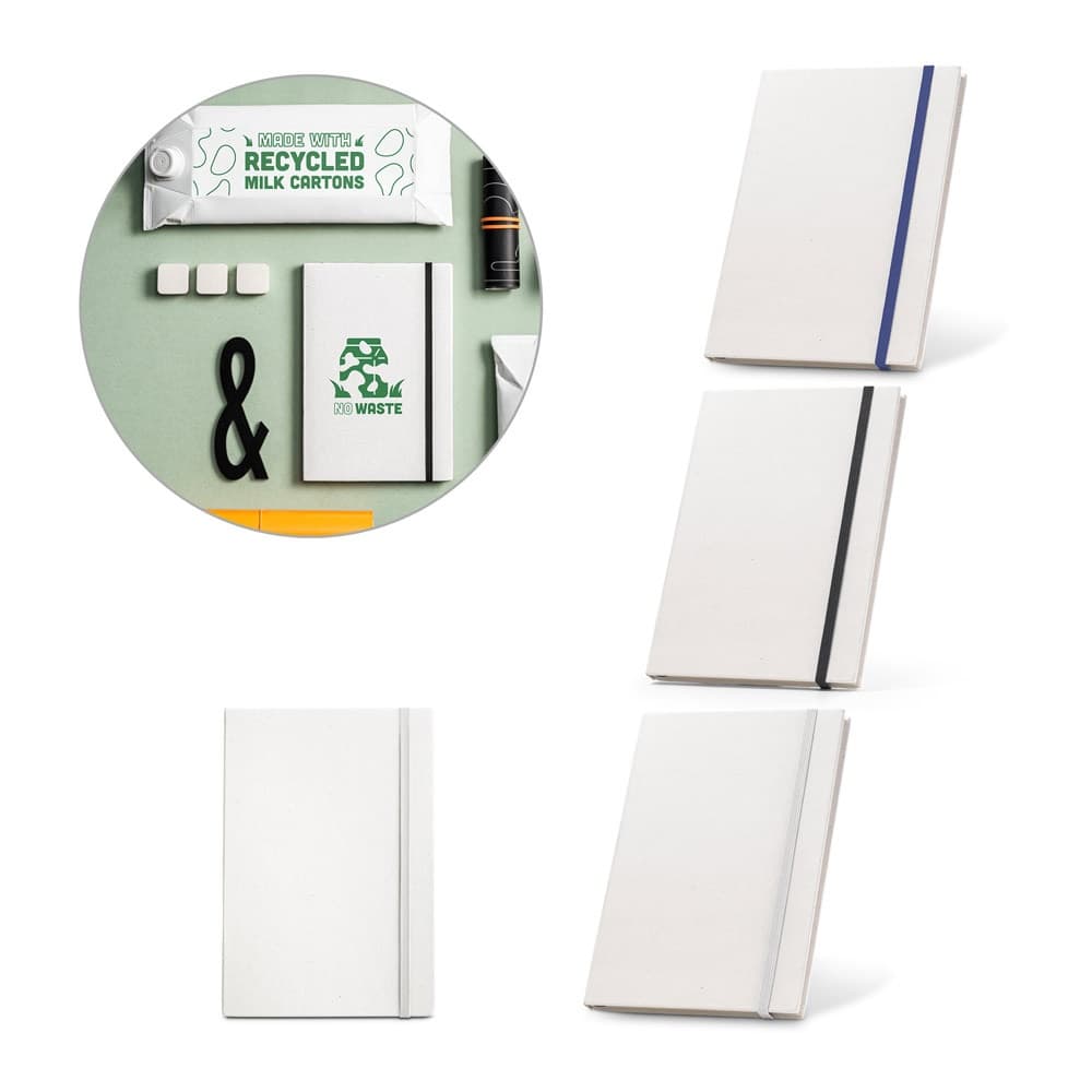 MILKY. Bloco de notas A5 com capa rígida em papel 100% reciclado