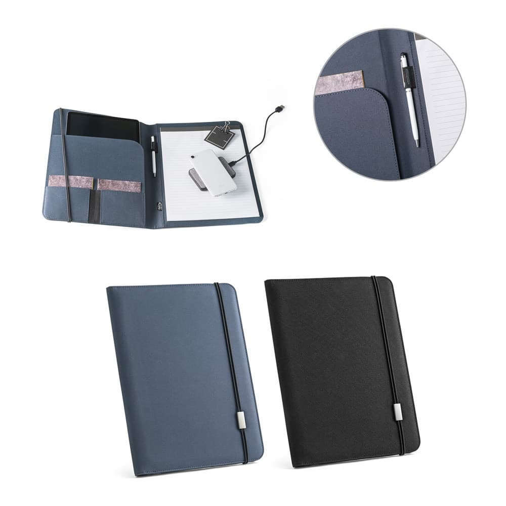 EMERGE FOLDER II. Pasta A4 em poliéster reciclado (100% rPET) 300D com elástico para fecho