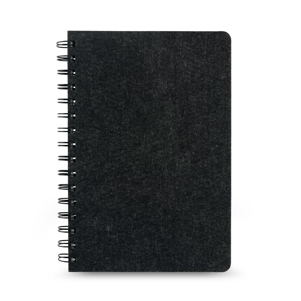 MISHIMA. Bloco de notas A5 de capa semi-dura em feltro reciclado (100% rPET) com argolas e páginas pautadas — Cinzento escuro