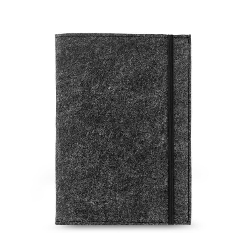 BALDWIN. Bloco de notas A5 com capa em feltro reciclado (100% rPET) e páginas pautadas em papel 100% reciclado — Cinzento escuro