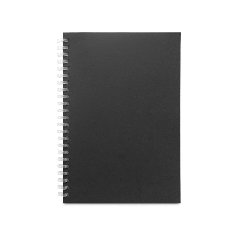 SCHILLER. Bloco de notas A5 com capa flexível, feito de papel 100% reciclado — Preto