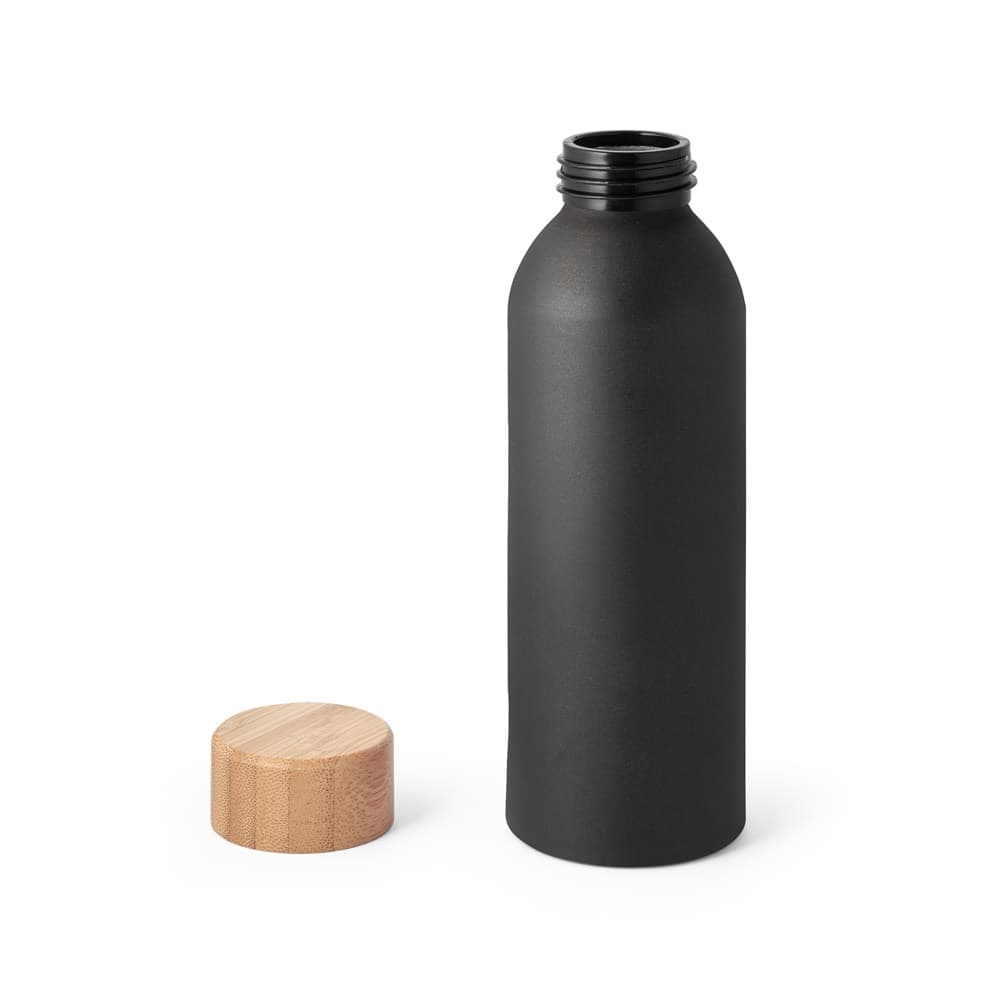 QUETA. Garrafa em alumínio com tampa em bambu 550 mL — Preto