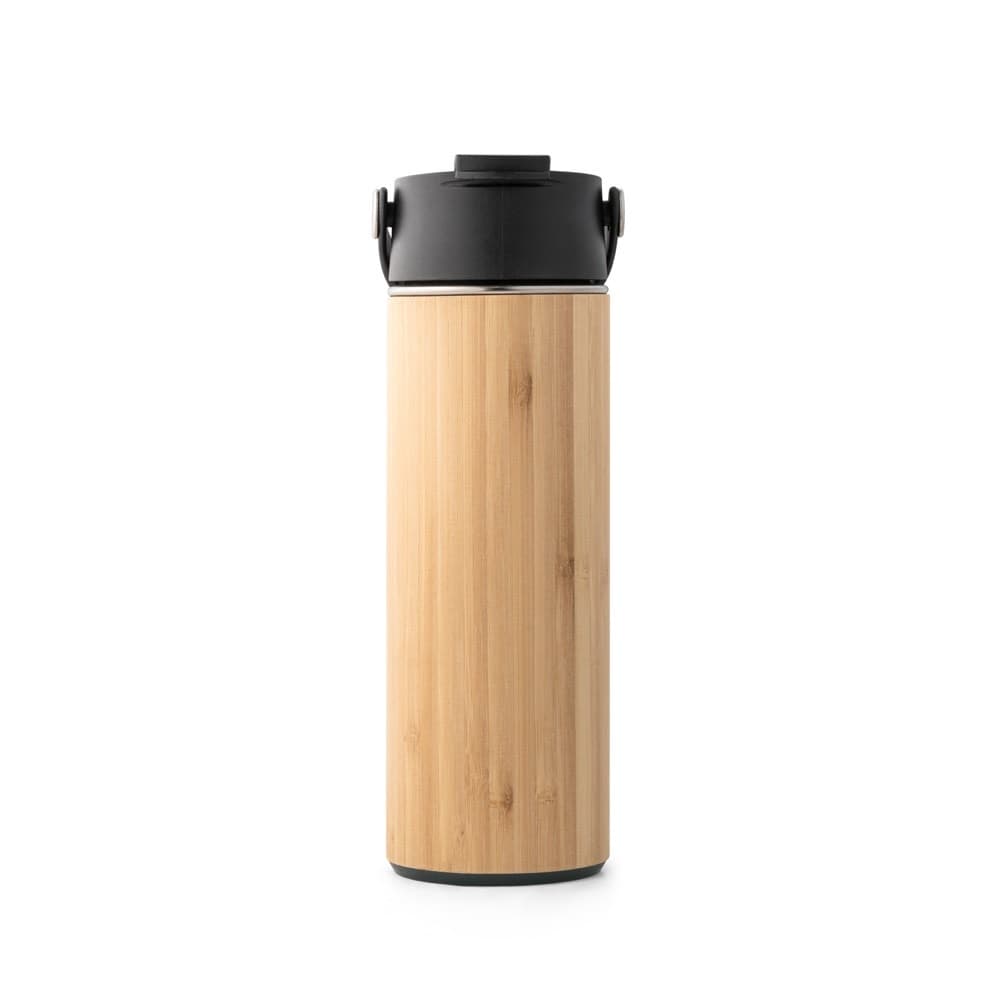 LAVER. Garrafa térmica em bambu, aço inoxidável e PP 440 mL — Preto