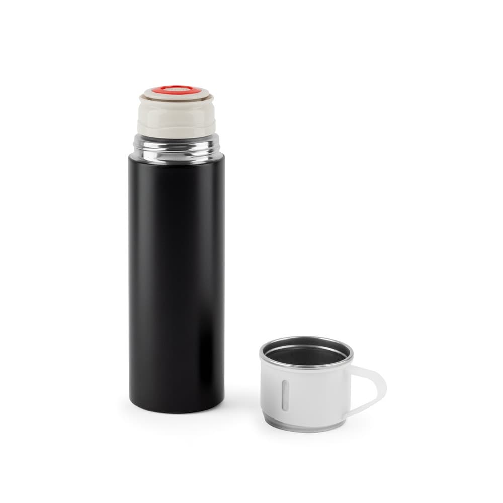 COMANECI. Garrafa em aço inoxidável (90% reciclado) de parede dupla, com acabamento em mate 490 mL — Preto