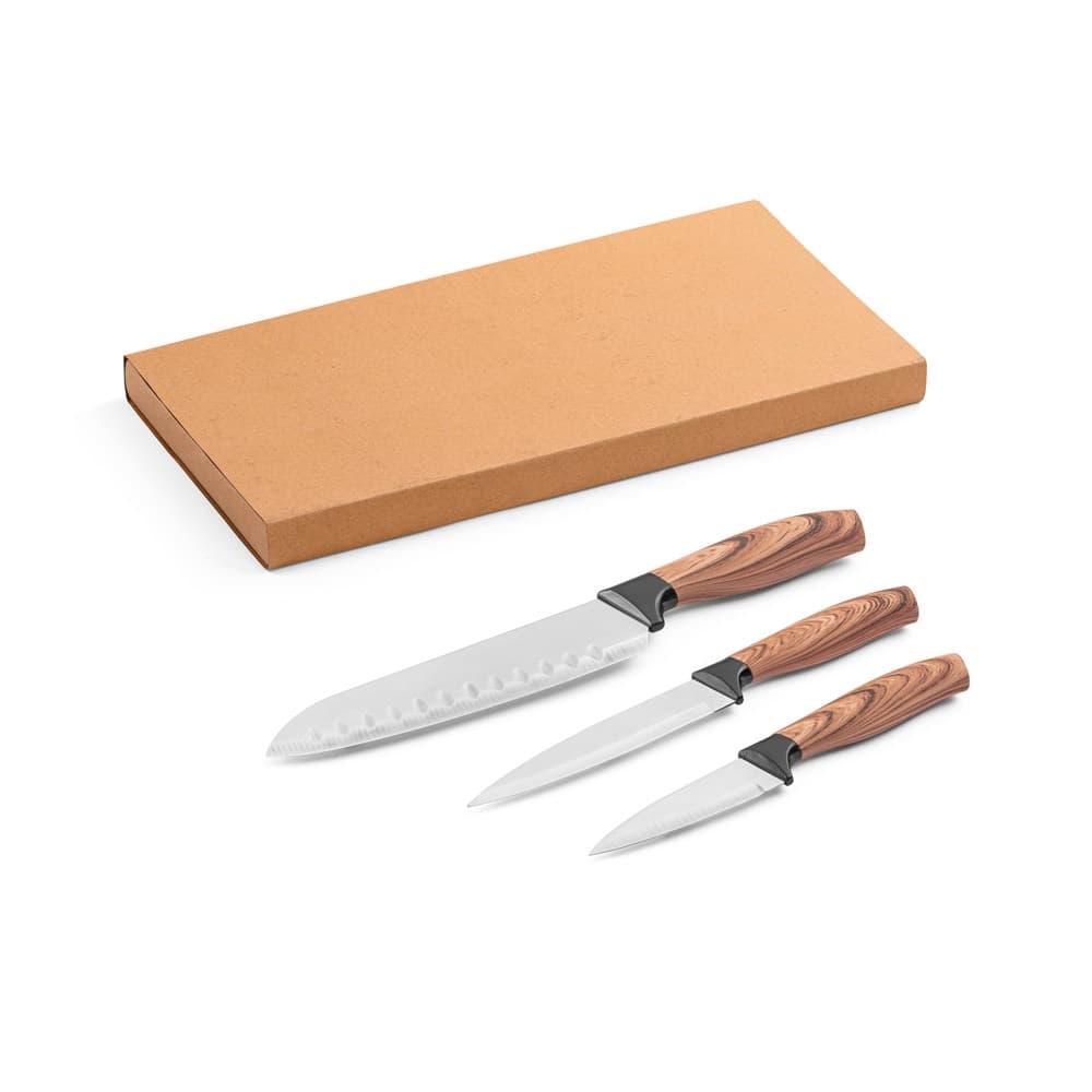 BAHARAT. Conjunto de 3 facas de cozinha com lâmina em aço inoxidável e cabo ergonómico